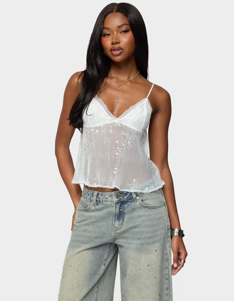 EDIKTED Sequin Sheer Mesh Babydoll Top image number 0