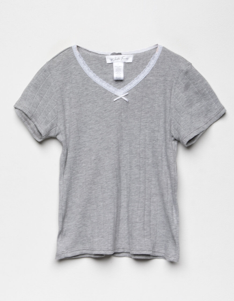 WHITE FAWN Lace Trim Girls Heather Gray Tee image number 0