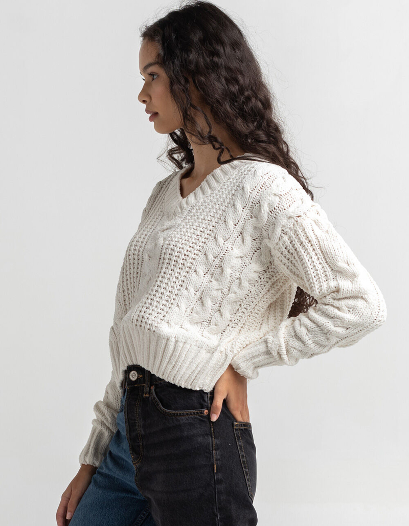 POOF Womens V Neck Cable Sweater image number 1