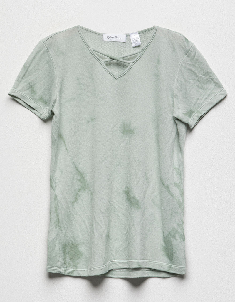 WHITE FAWN Cross Front Tie Dye Sage Girls Tee image number 0