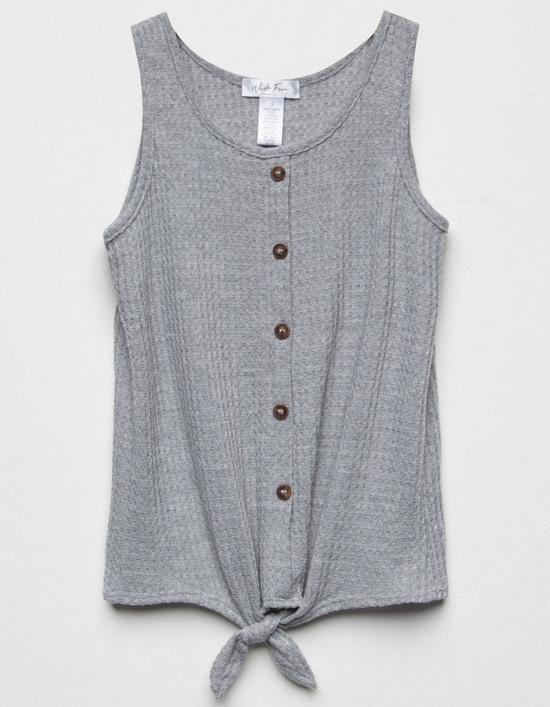 WHITE FAWN Thermal Tie Front Heather Gray Girls Tank Top image number 0