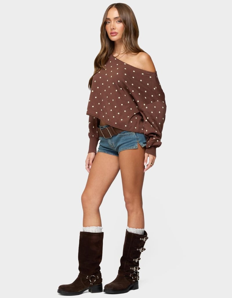 EDIKTED Oversized Off Shoulder Polka Dot Sweater image number 3