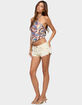 EDIKTED Beaded Fringe Printed Mesh Halter Top image number 4
