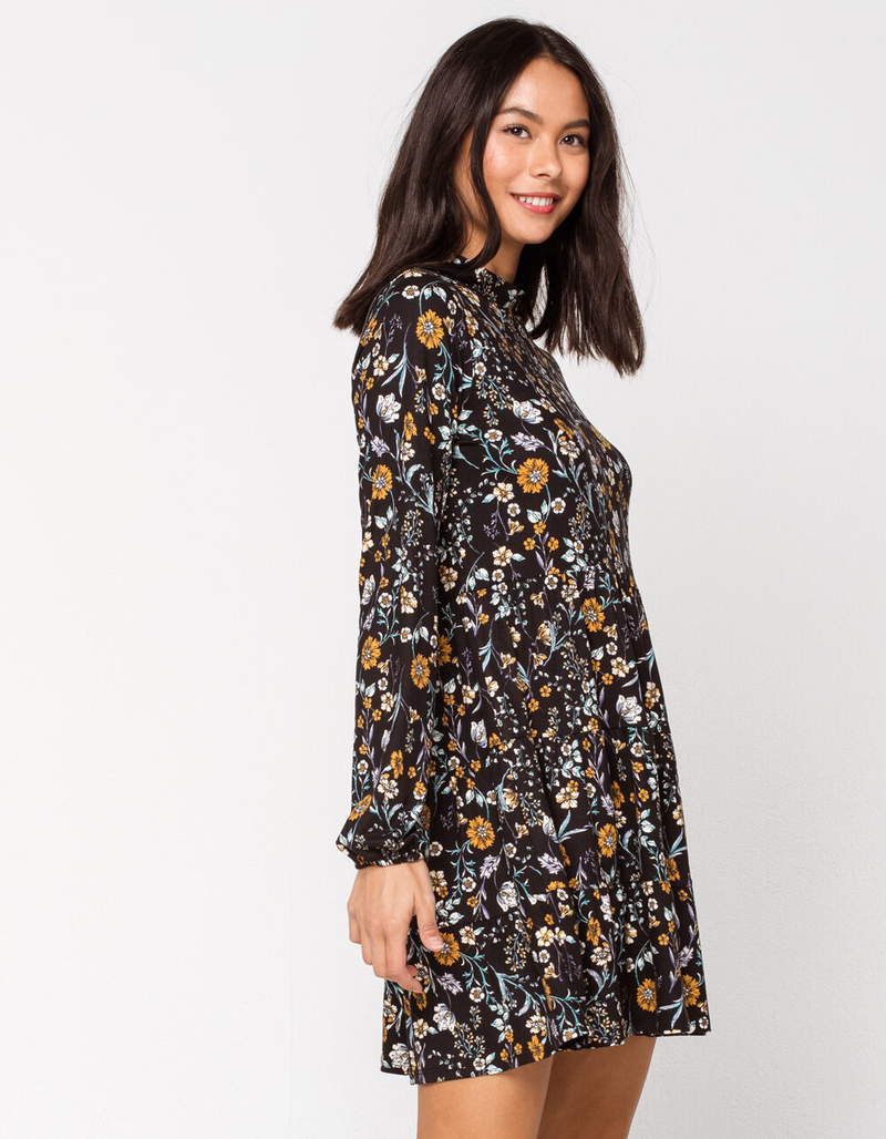 GOOD LUCK GEM Mock Neck Tier Black Womens Dress image number 1