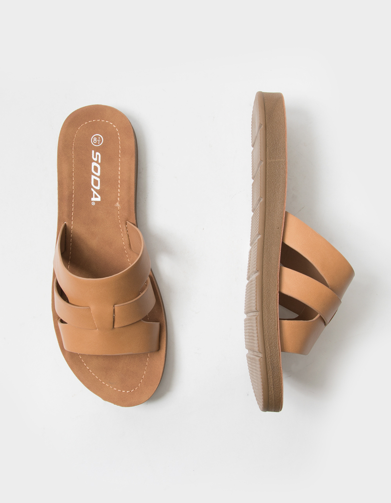 SODA Woven Womens Tan Slide Sandals image number 4