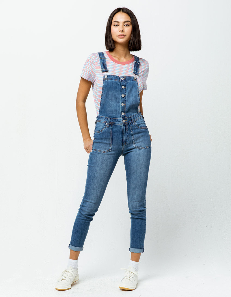 SKY AND SPARROW Button Front Womens Denim Overalls image number 0