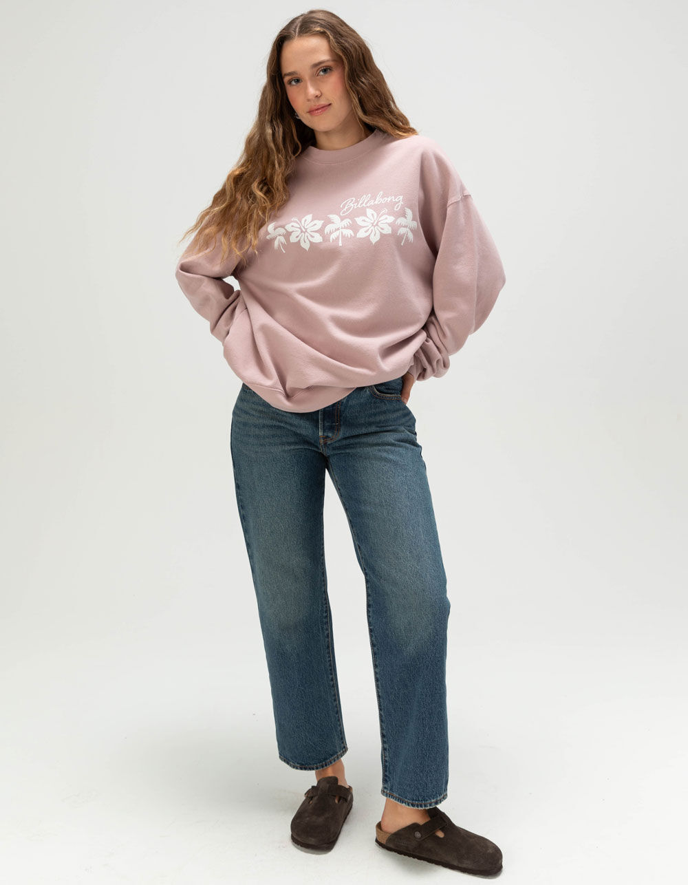 BILLABONG Ride In Womens Oversized Crewneck Sweatshirt - PINK | Tillys