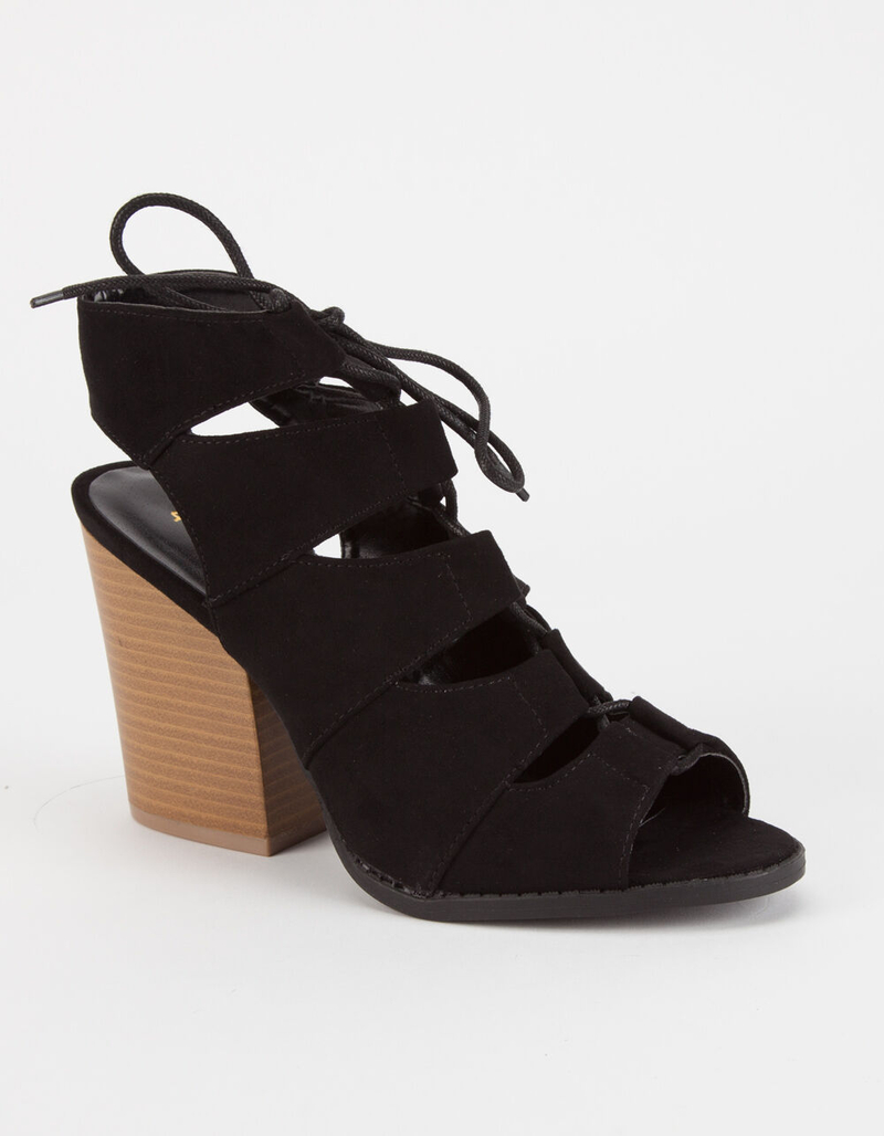 QUPID Lace Up Peep Toe Womens Booties image number 0