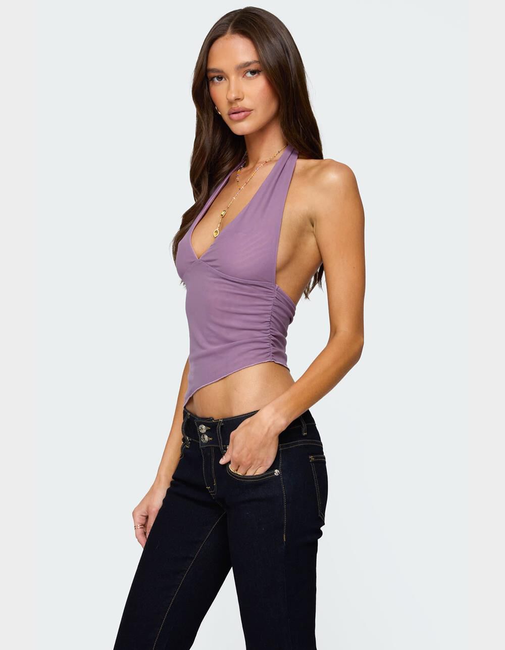 EDIKTED Rhett Asymmetric Hem Halter Top - PURPLE | Tillys