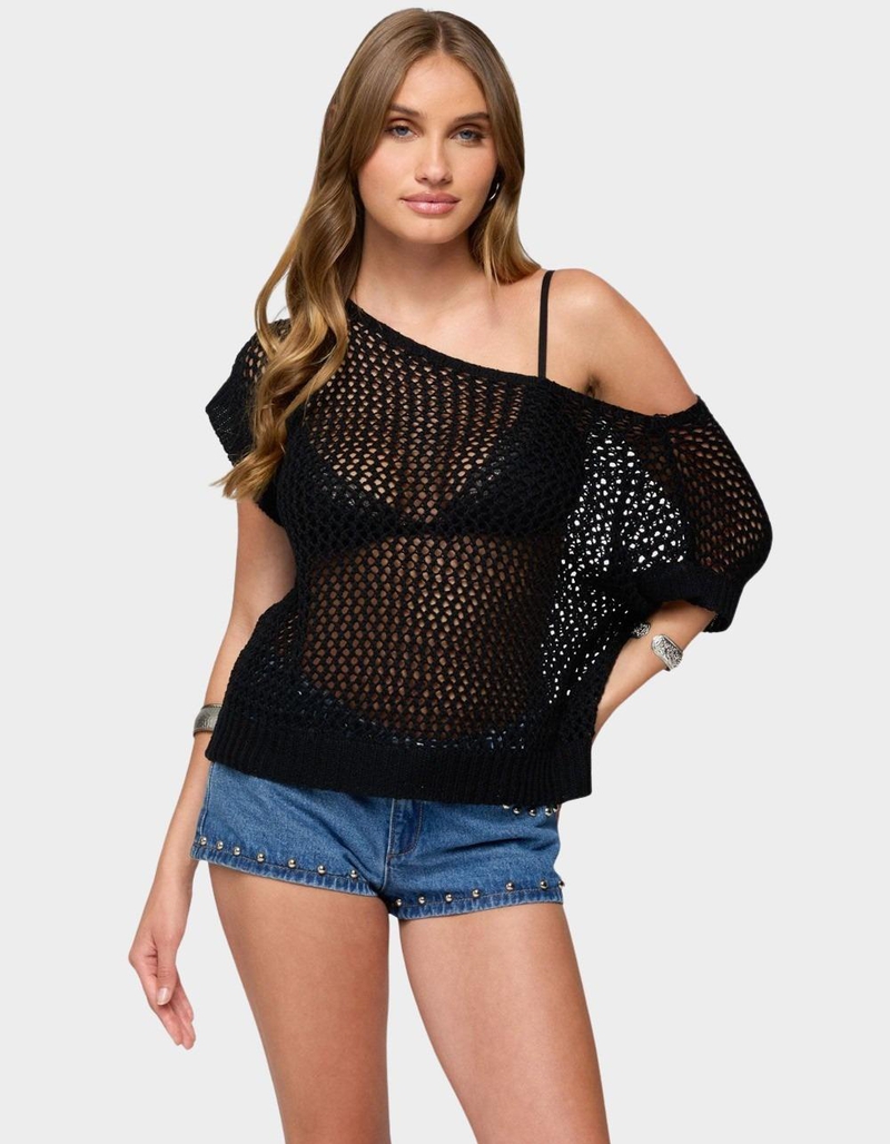 EDIKTED Trix Off Shoulder Open Knit Top image number 0