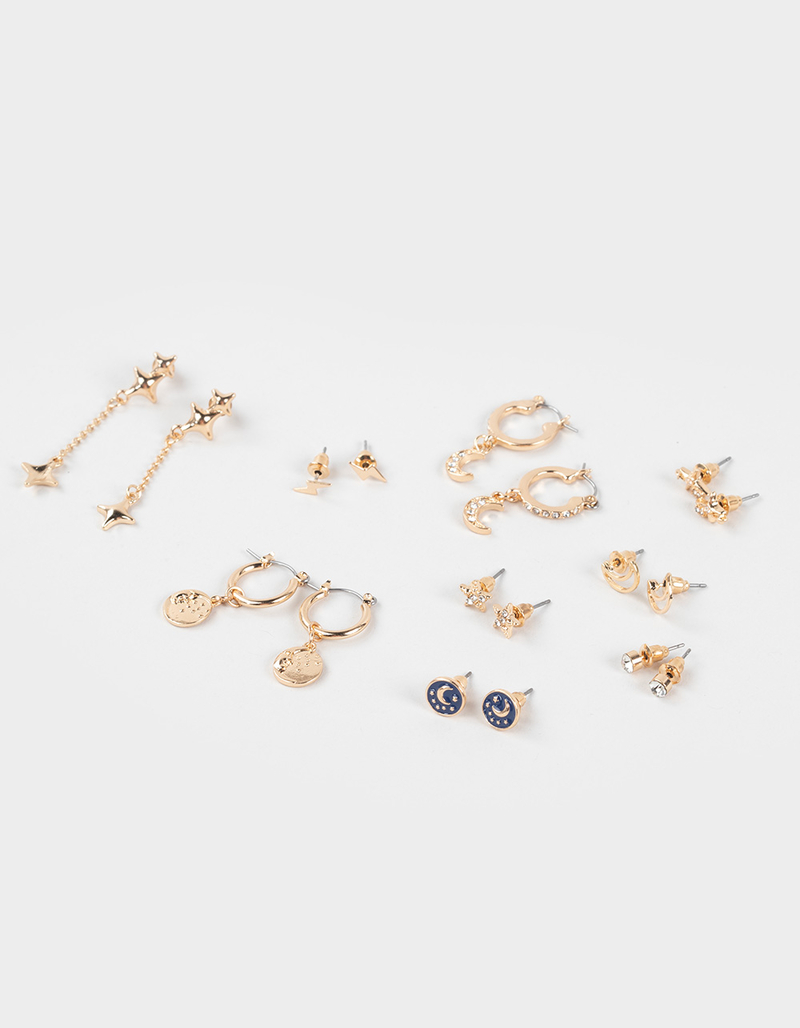 FULL TILT 9 Pack Moon/Star/Celestial Hoop Earrings image number 0