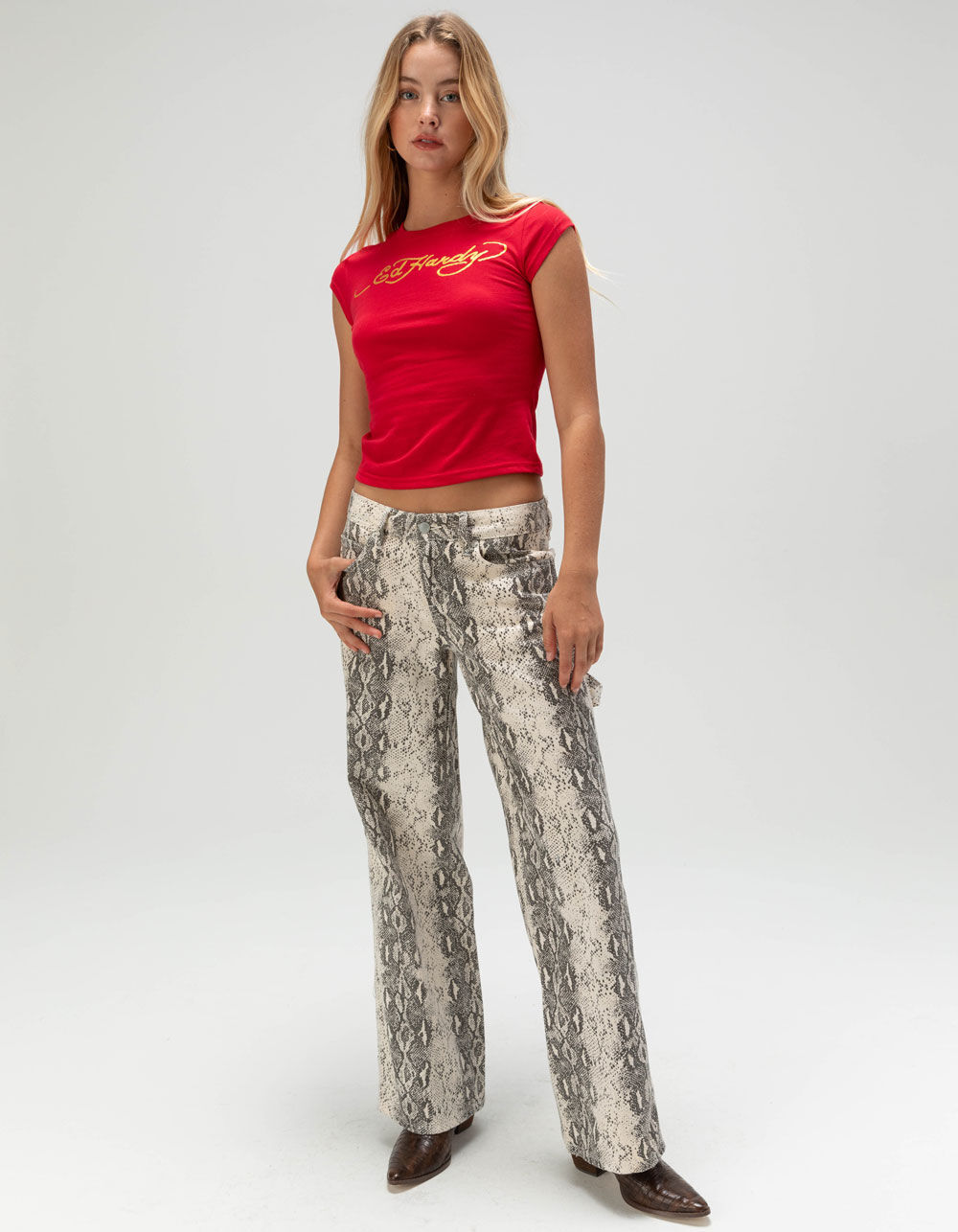 ED HARDY Dragon Womens Cap Sleeve Baby Tee - RED - M | Tillys