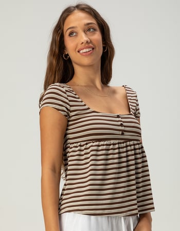 RSQ Womens Stripe Henley Babydoll Top Primary Image