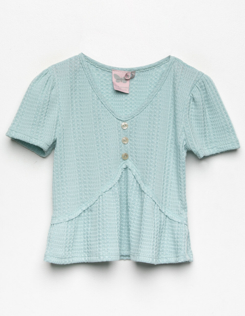 FOR ALL SEASONS Girls Thermal Knit Baby Doll Top SAGE Tillys