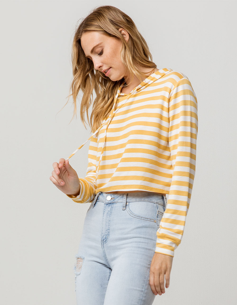 SKY AND SPARROW Stripe Mustard Womens Lightweight Hoodie image number 0