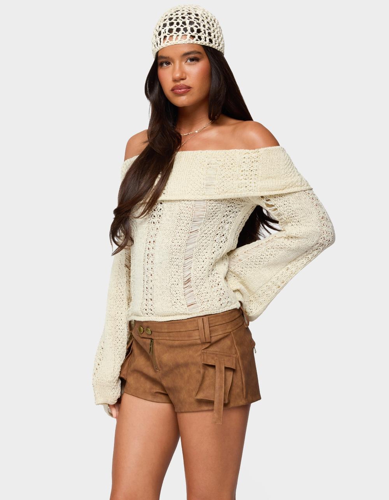 EDIKTED Renna Distressed Fold Over Knit Top image number 1