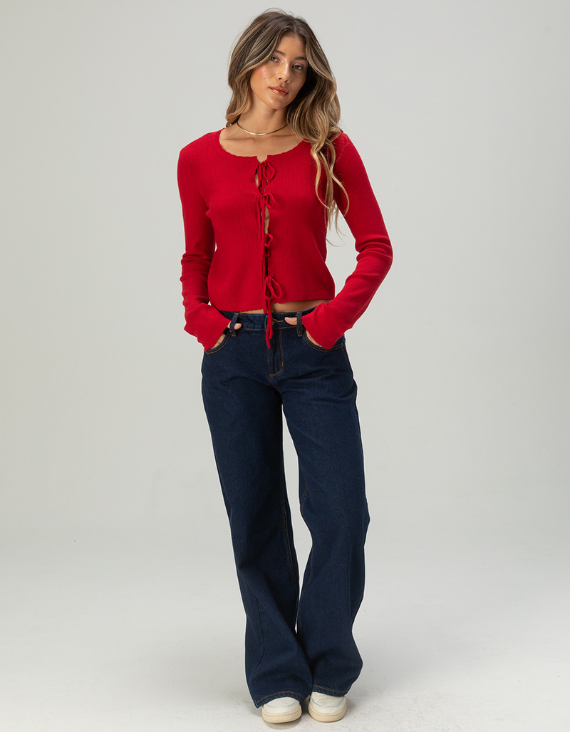 FULL TILT 3 Tie Front Womens Pointelle Cardigan image number 5