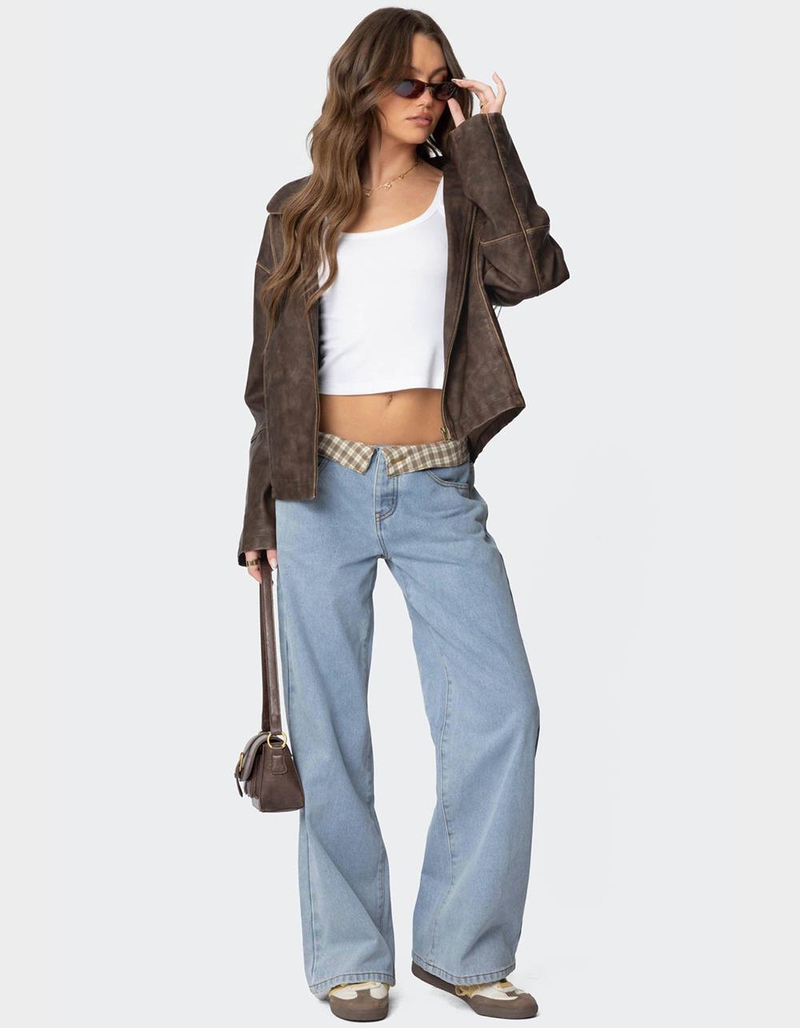 EDIKTED Peekaboo Plaid Low Rise Jeans image number 1