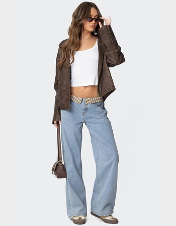 EDIKTED Peekaboo Plaid Low Rise Jeans Alternative Image