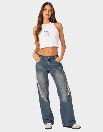 EDIKTED Low Rise Ribbon Lace Up Jeans Alternative Image