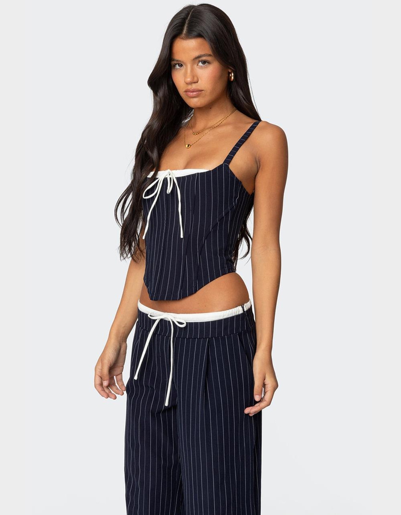 EDIKTED Pinstripe Peekaboo Drawstring Corset image number 2