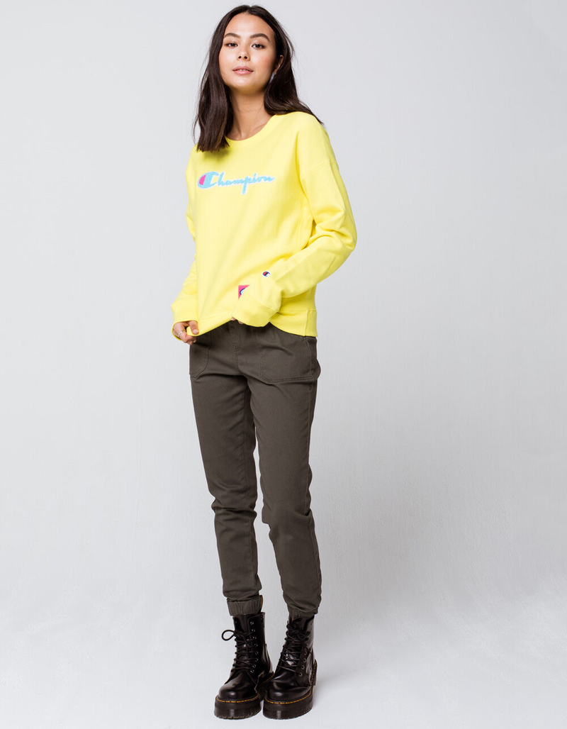 CHAMPION Reverse Weave Womens Yellow Crew Sweatshirt image number 5