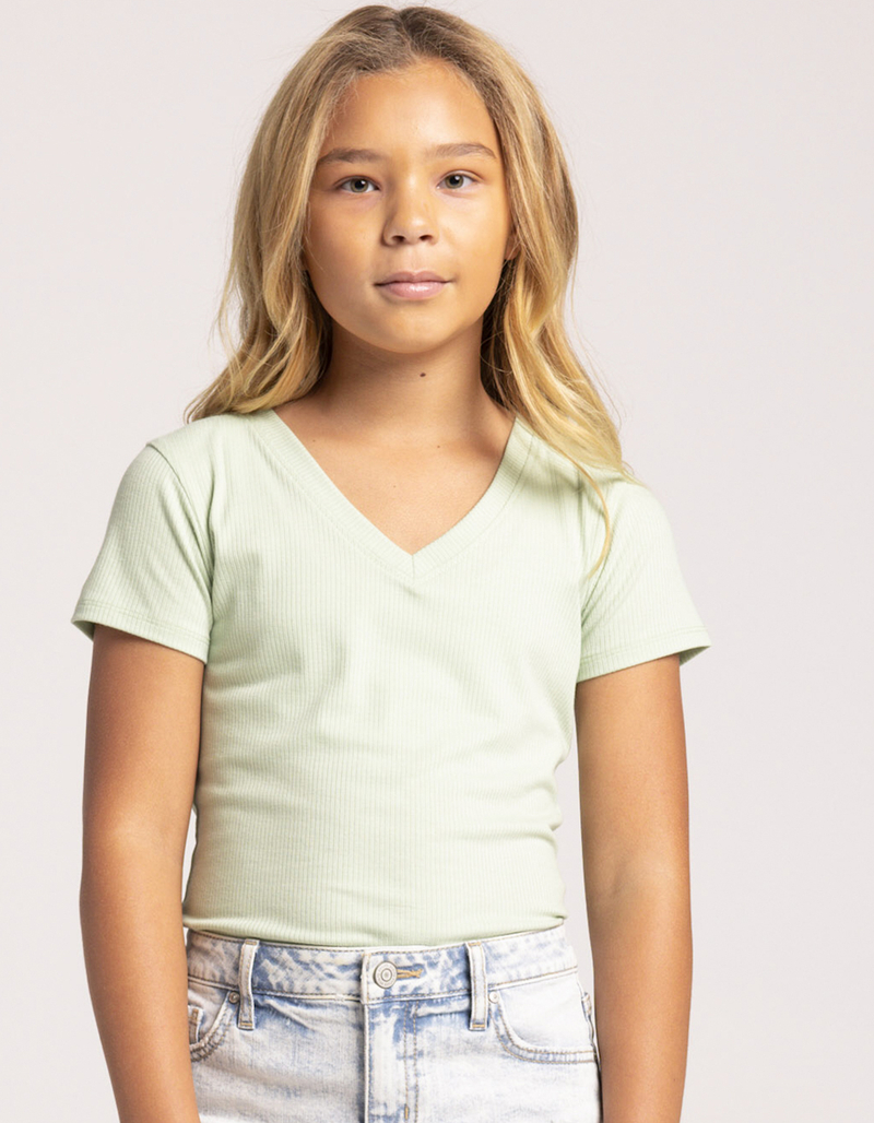 FULL TILT Essentials Girls V Neck Rib Tee image number 4