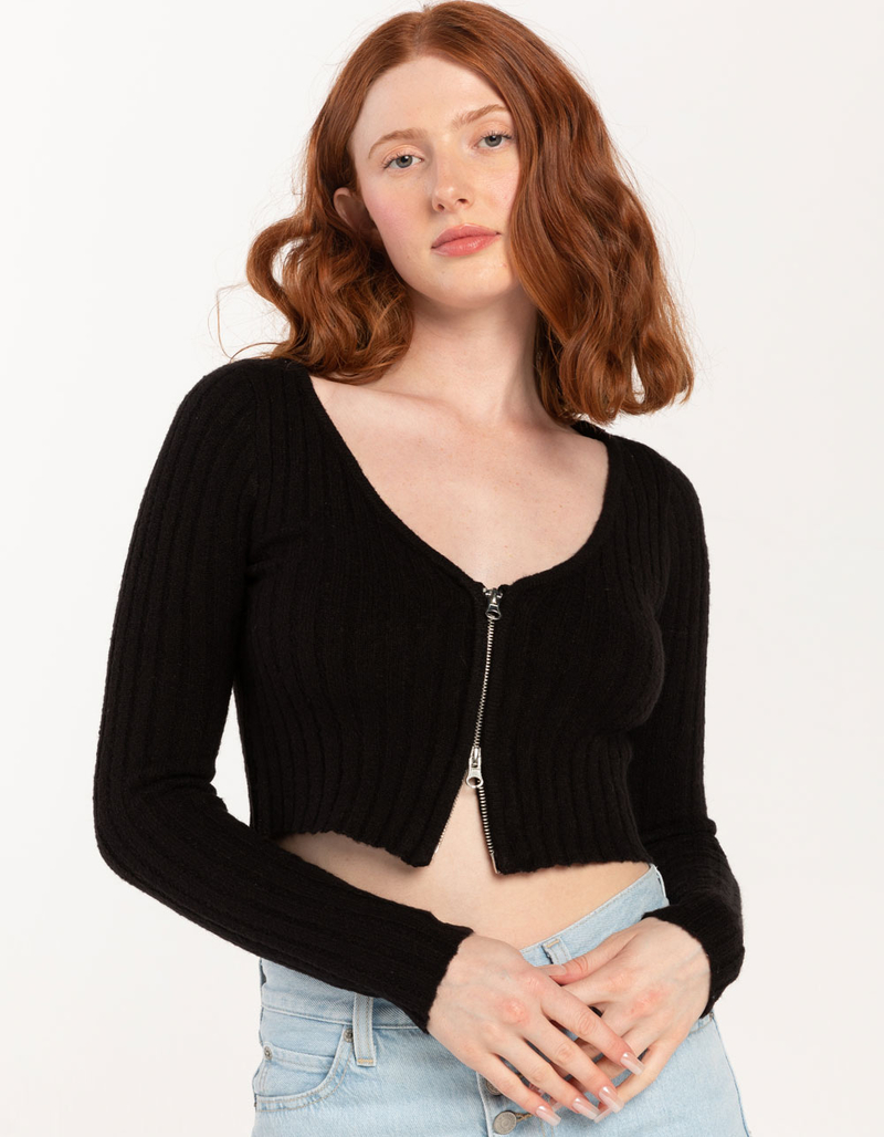 SAY WHAT? Zip V-Neck Womens Sweater image number 0