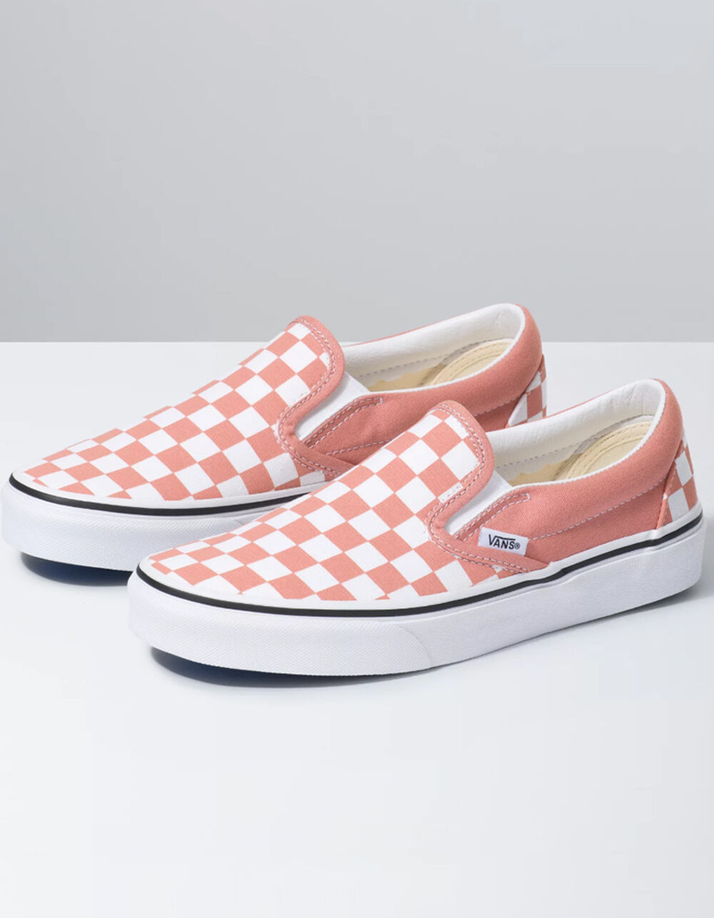 VANS Checkerboard Classic Slip-On Womens Rose Dawn & White Shoes image number 0