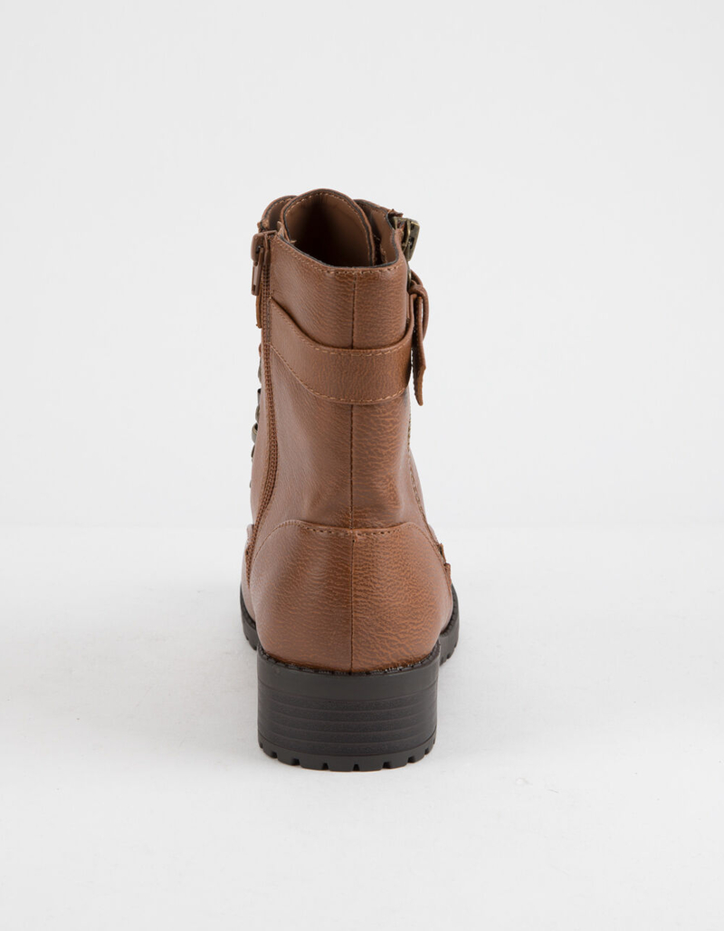 SODA Strap Buckle Tan Womens Combat Boots image number 3