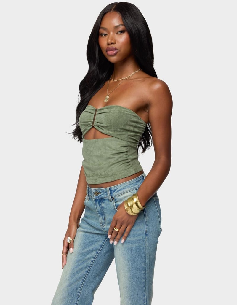 EDIKTED Kalina Cutout Faux Suede Strapless Top image number 1