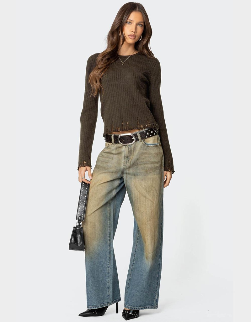 EDIKTED Distressed Ribbed Knit Sweater image number 2