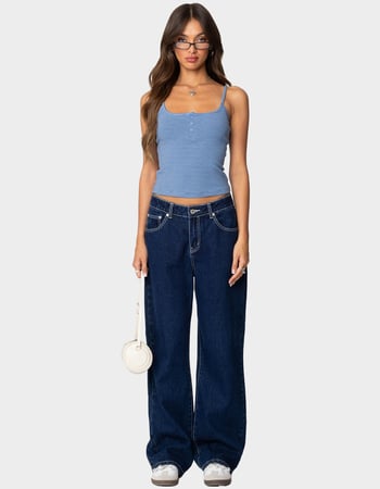 EDIKTED Striped Henley Tank Top Alternative Image