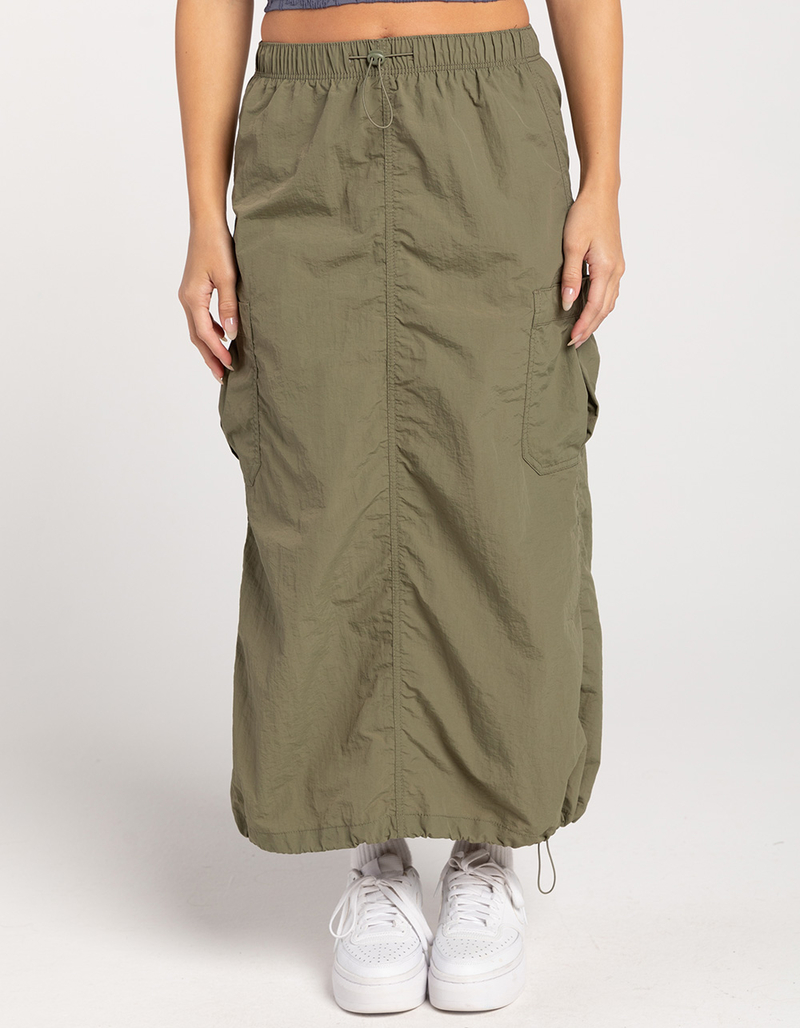 LOVE TREE Nylon Parachute Womens Midi Skirt OLIVE Tillys