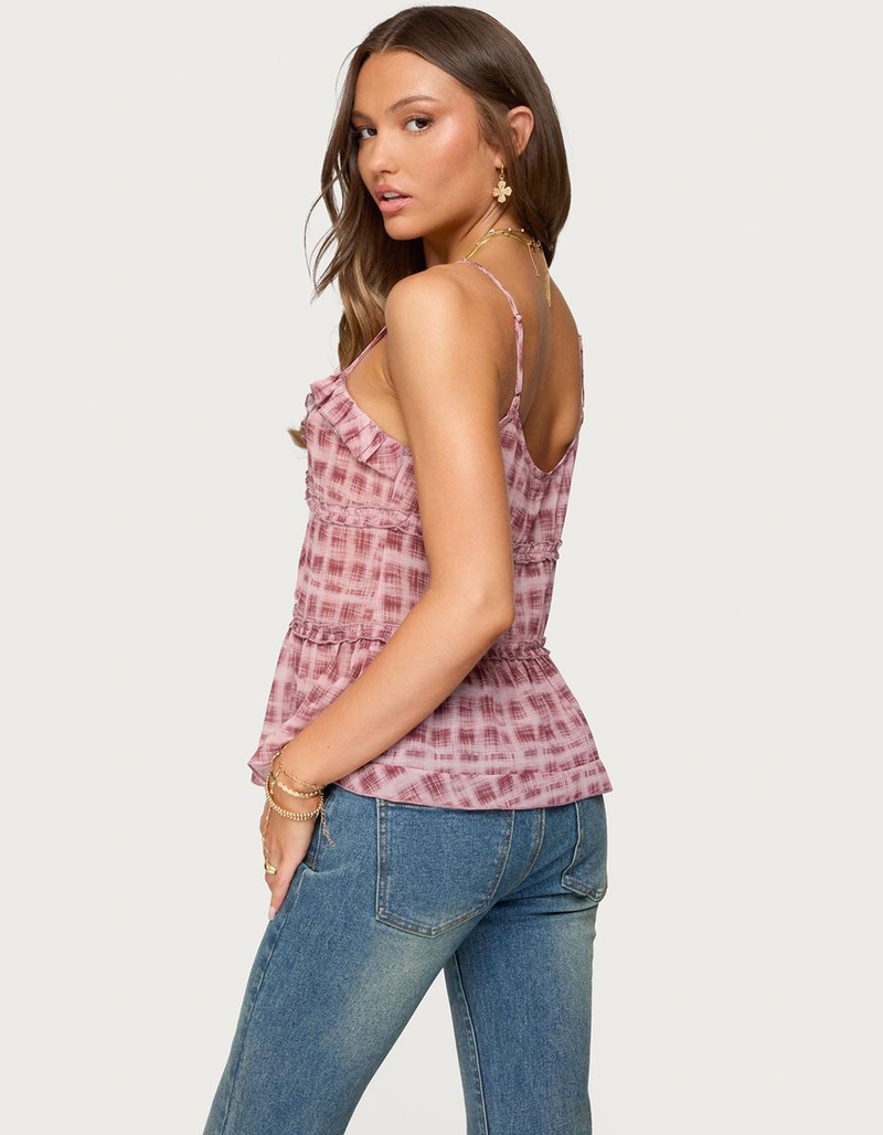 EDIKTED Chiffon Printed Tie Front Ruffle Top image number 1