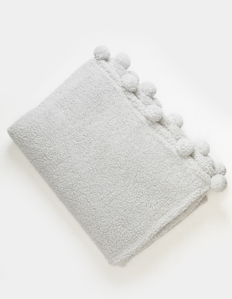 Get Cozy Pom Pom Sherpa Throw Blanket image number 1