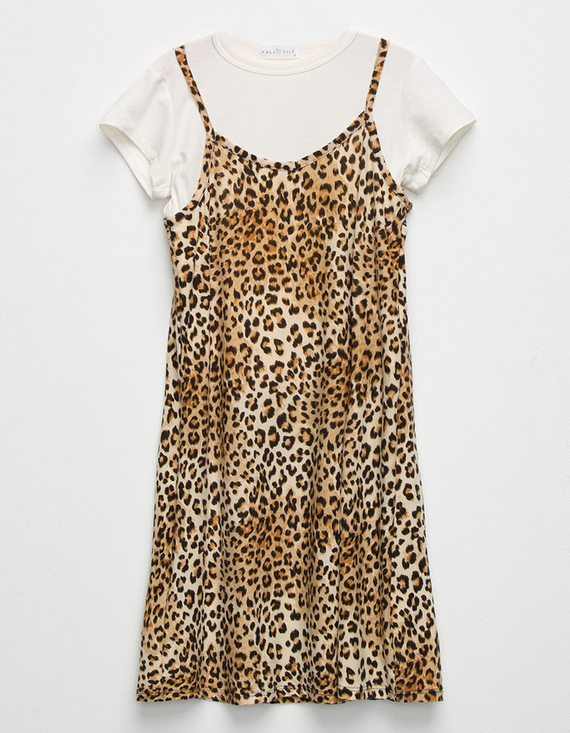 FULL TILT Leopard Girls 2Fer Tee Dress image number 0