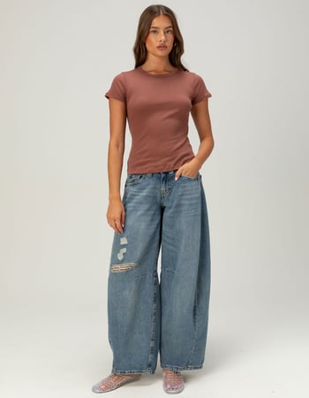 BOZZOLO Womens Rib Long Baby Tee Alternative Image