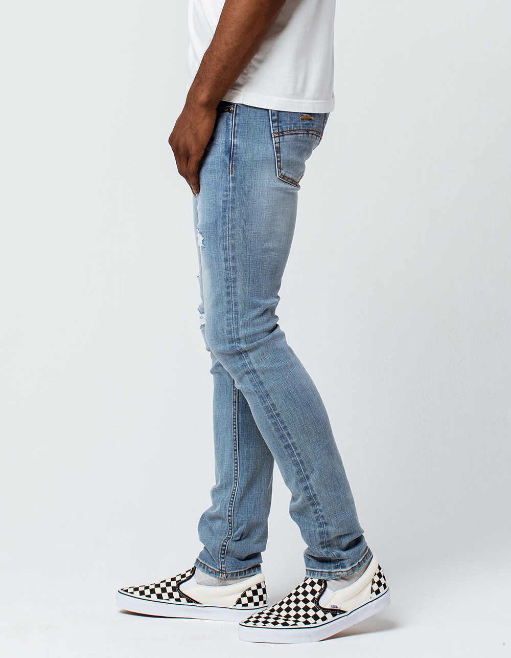 RSQ Tokyo Super Skinny Mens Ripped Stretch Jeans - LIGHT INDIGO