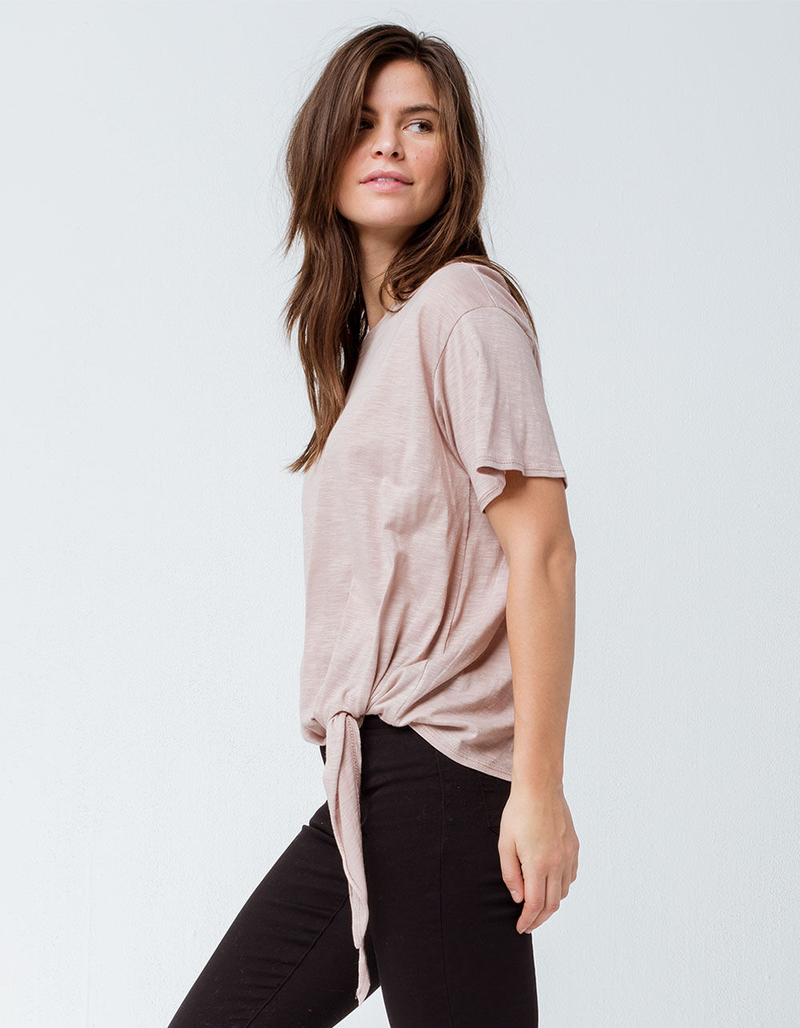 TRES BIEN Oversized Tie Front Mocha Womens Tee image number 0