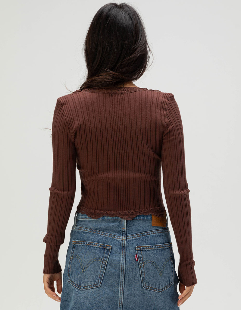 WEST OF MELROSE Lace Trim Womens Button Front Top image number 3