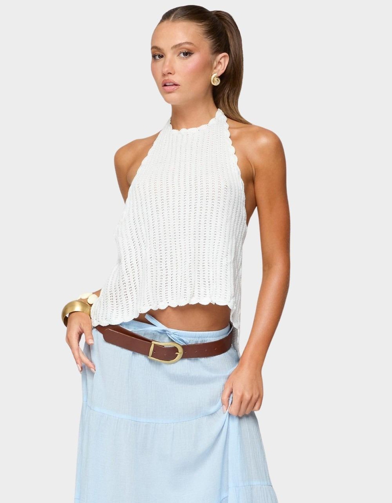 EDIKTED Ivey Backless Crochet Halter Top image number 0