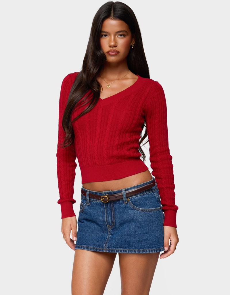 EDIKTED Ashlee V-Neck Cable Knit Top image number 0