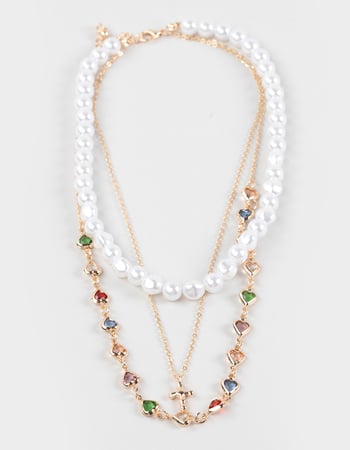 FULL TILT Layered/Cross/Stone/Pearl Necklace Primary Image