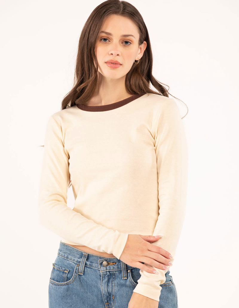 FULL TILT Solid Ringer Womens Tee image number 3