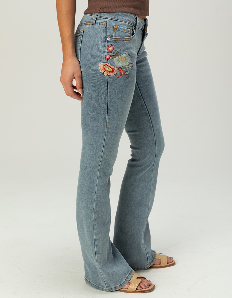 RSQ Womens Low Rise Floral Embroidered Bootcut Jeans image number 1