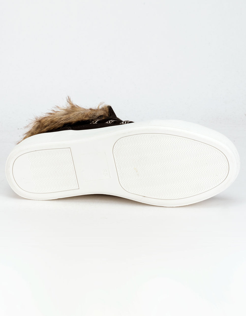 SODA Lace Up Faux Fur Womens Black Sneakers image number 4