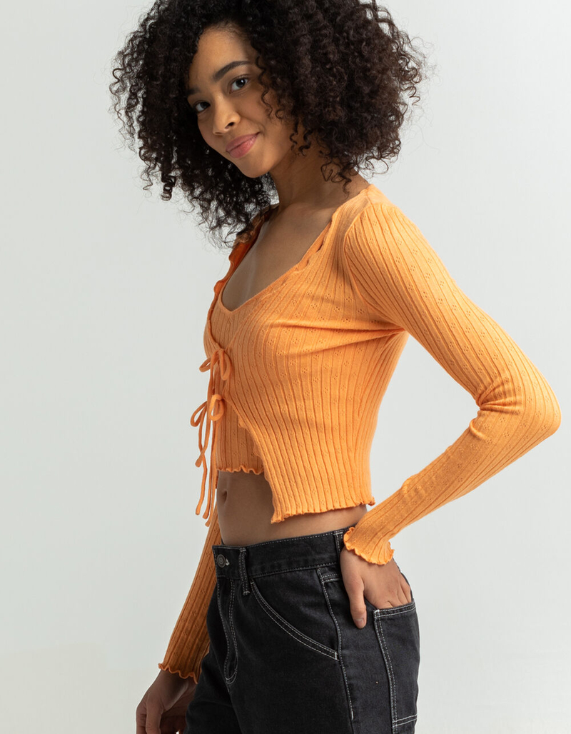 FULL TILT Double Tie Front Womens Pointelle Cardigan image number 1