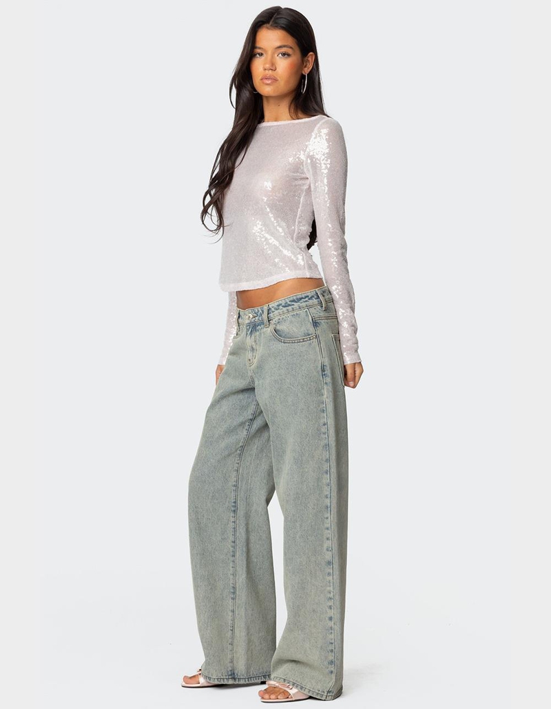 EDIKTED Sheer Sequin Boat Neck Top image number 2