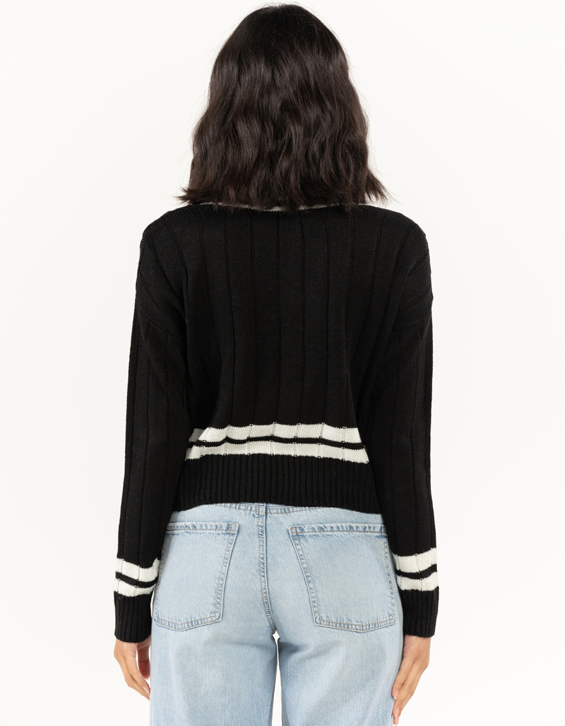 FULL CIRCLE TRENDS Cable Knit V Neck Womens Varsity Sweater image number 2